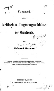 Cover of: Versuch einer kritischen dogmengeschichte der grundrente. ...