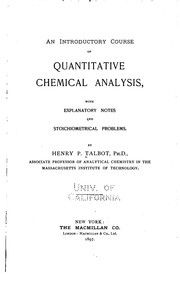 Cover of: An introductory course of quantitative chemical analysis by Henry Paul Talbot