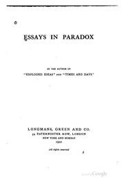 Cover of: Essays in Paradox