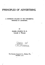 Cover of: Principles of Advertising: A Systematic Syllabus of the Fundamental ...