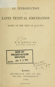 Cover of: An introduction to Latin textual emendation: based on the text of Plautus