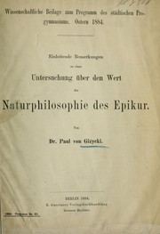 Cover of: Einleitende Bemerkungen zu einer Untersuchung über den Wert der Naturphilosophie des Epikur