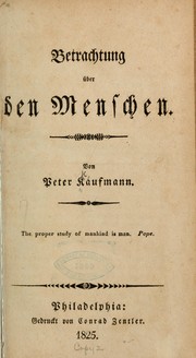 Cover of: Betrachtung über den Menschen