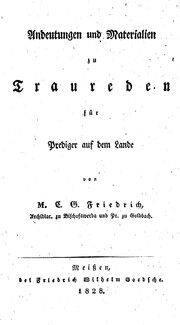 Cover of: Andeutungen und materialien zu trau- und leichenreden für prediger auf dem lande