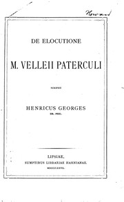 Cover of: De elocutione M. Velleii Paterculi...