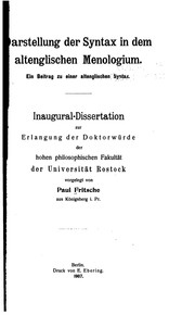 Darstellung der Syntax in dem altenglischen Menologium: Ein Beitrag zur altenglischen Syntax