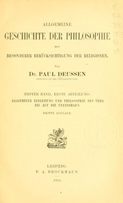 Cover of: Allgemeine Einleitung und Philosophie des Veda bis auf die Upanishad's