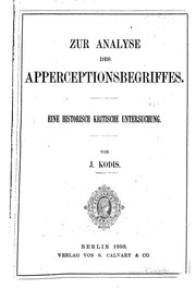 Cover of: Zur analyse des apperceptionsbegriffes. by Josepha Kodis