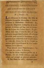 Cover of: Dernieres observations des citoyens de couleur des isles et colonies françoises ; du 27 novembre 1789