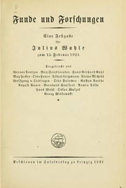 Cover of: Funde und Forschungen: eine Festgabe für Julius Wahle zum 15. Februar 1921