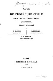 Cover of: Code de procédure civile poru l'empire d'Allemagne (30 janvier 1877)