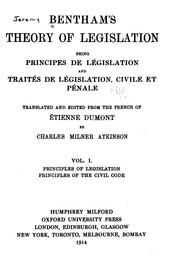 Cover of: Bentham's Theory of Legislation: Being Principes de Législation and Traités ...