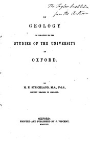 Cover of: On Geology in Relation to the Studies of the University of Oxford: By H. E ...