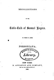 Cover of: Recollections of the Table-talk of Samuel Rogers: To which is Added Porsoniana