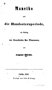 Cover of: Manetho und die Hundssternperiode: ein beitrag zur geschichte der pharaonen