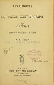 Cover of: Les origines de la France contemporaine by Hippolyte Taine
