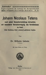 Johann Nicolaus Tetens nach seiner Gesamtentwicklung betrachtet by Wilhelm Uebele