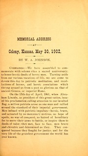 Cover of: Memorial address at Colony, Kansas, May 30, 1902