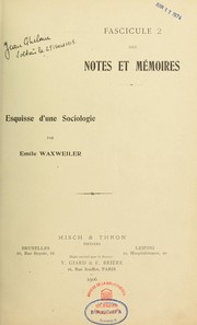 Cover of: Esquisse d'une sociologie by Émile Waxweiler