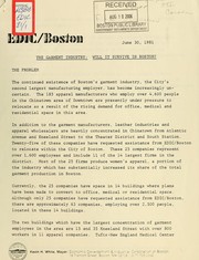 The garment industry: will it survive in Boston? by Boston (Mass.). Economic Development and Industrial Corporation