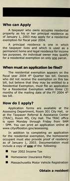 Cover of: Taxpayer information guide: residential exemption