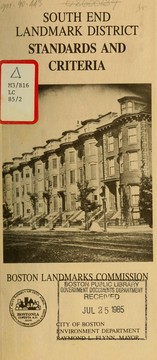 Cover of: South end landmark district standards and criteria