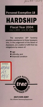 Cover of: Personal exemption 18: hardship, fiscal year 2004 (July 1, 2003 - June 30, 2004)
