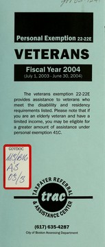 Cover of: Personal exemption 22-22e: veterans, fiscal year 2004 (July 1, 2003 - June 30, 2004) by Boston (Mass.). Assessing Dept.