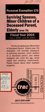 Cover of: Personal exemption 17d: surviving spouses, minor children of a deceased parent, elderly (over 70), fiscal year 2004