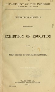 Cover of: Preliminary circular respecting the exhibition of education at the World