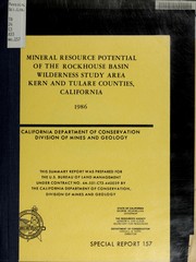 Cover of: Mineral resource potential of the Rockhouse Basin Wilderness Study Area, Kern and Tulare Counties, California