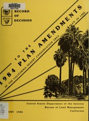 Cover of: Record of decision to the 1984 plan amendments of the California Desert Conservation Area Plan of 1980