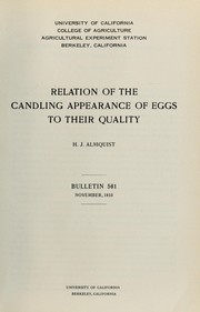 Cover of: Relation of the candling appearance of eggs to their quality