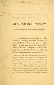 An American university by National education association of the United States. Committee on a national university (appointed 1869)