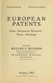 Cover of: European patents by Richards, William Evarts