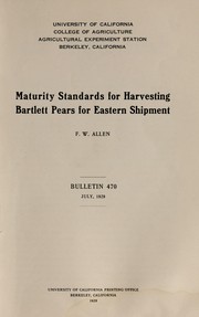 Cover of: Maturity standards for harvesting Bartlett pears for eastern shipment