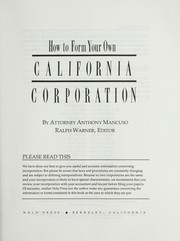 Cover of: How to form your own California corporation