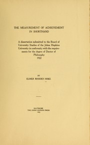 Cover of: The measurement of achievement in shorthand