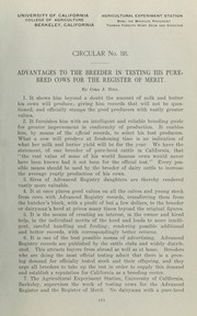 Cover of: Advantages to the breeder in testing his pure-bred cows for the register of merit