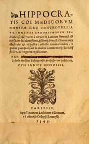 Cover of: Hippocratis Coi medicorum omnium sine controversia principis Aphorismorum sectiones septe[m] by Hippocrates