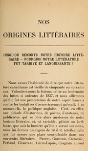 Cover of: Nos origines littéraires by Roy, Camille