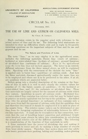 Cover of: The use of lime and gypsum on California soils