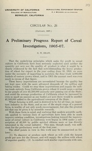 Cover of: A preliminary progress report of cereal investigations, 1905-07