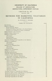 Cover of: Methods for marketing vegetables in California