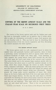 Control of the brown apricot scale and the Italian pear scale on deciduous fruit trees by E. O. Essig