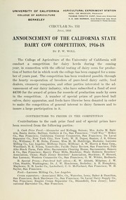 Cover of: Announcement of the California State Dairy Cow Competition, 1916-18