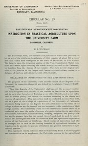 Cover of: Preliminary announcement concerning instruction in practical agriculture upon the university farm, Davisville, California