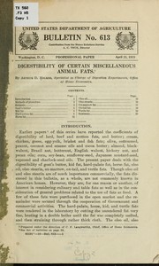 Cover of: Digestibility of certain miscellaneous animal fats