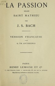 Cover of: La passion selon Saint Mathieu