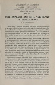 Cover of: Soil analysis and soil and plant interrelations by D. R. Hoagland